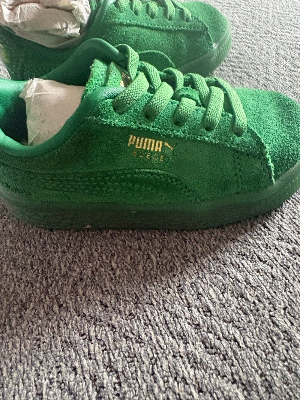 Puma Kids Suede Sneaker in Green with Gold Logo